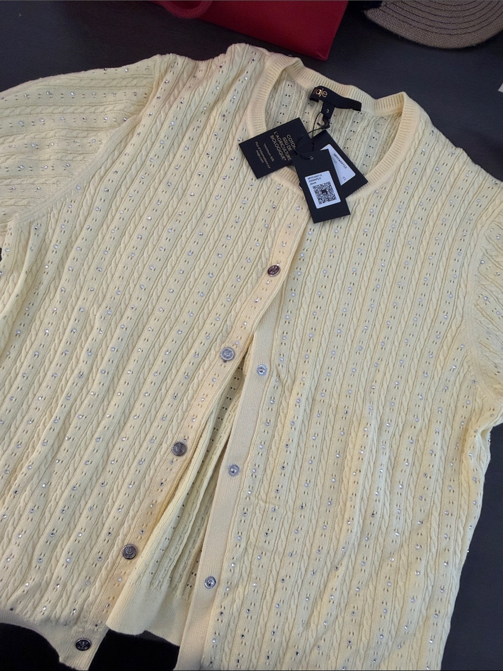 Maje Mapilo Rhinestone Short sleeve Cardigan